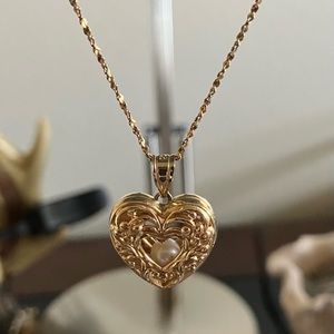 14k heart with floating pearl necklace